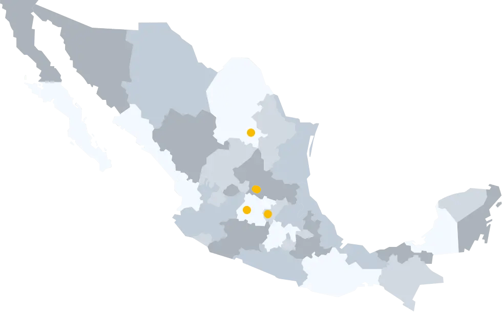 Mapa de cobertura Renova Industrial en San Luis Potosí, Saltillo, Guanajuato y Querétaro